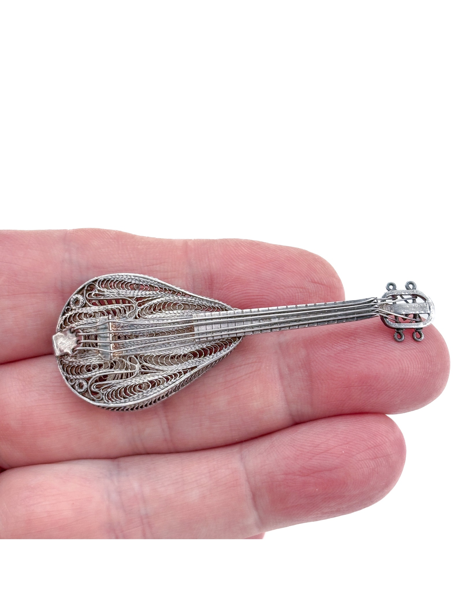 Vintage Sterling Silver 925 Lute Brooch
